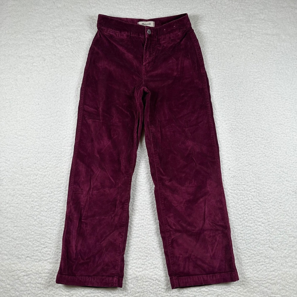 Madewell Emmett Wide-Leg Corduroy Pants Womens High Rise Crop 24P Burgundy Boho